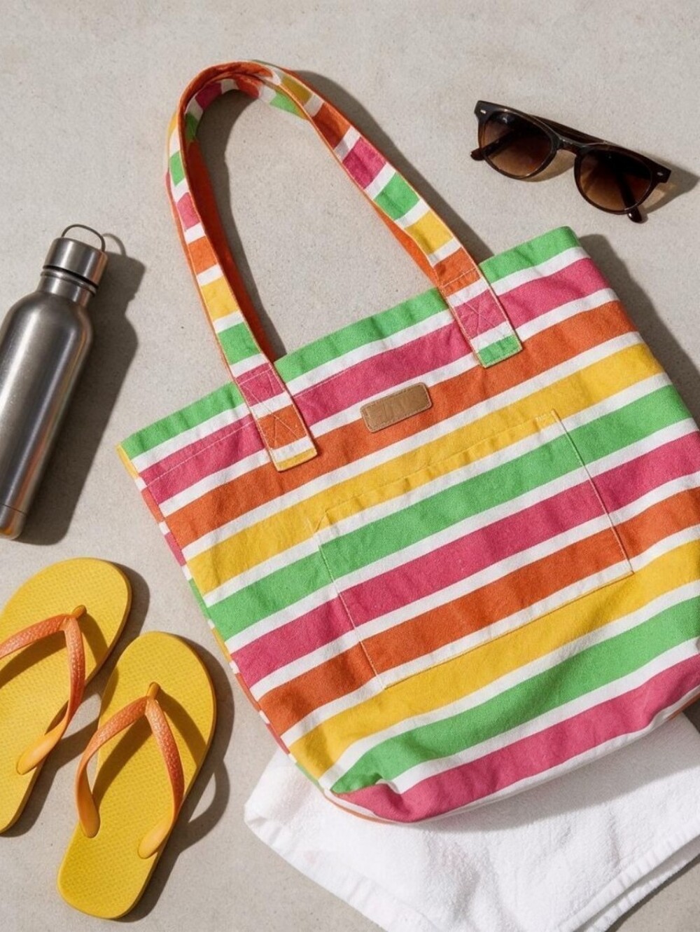 Vintage Esprit Striped Canvas Tote in Green, Red, Yellow, & Pink